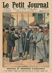 Homenaje al defensor de Andrianople, el zar Fernando I de Bulgaria devuelve a Shukri Pasha la espada del glorioso derrotado, ilustración de portada de 